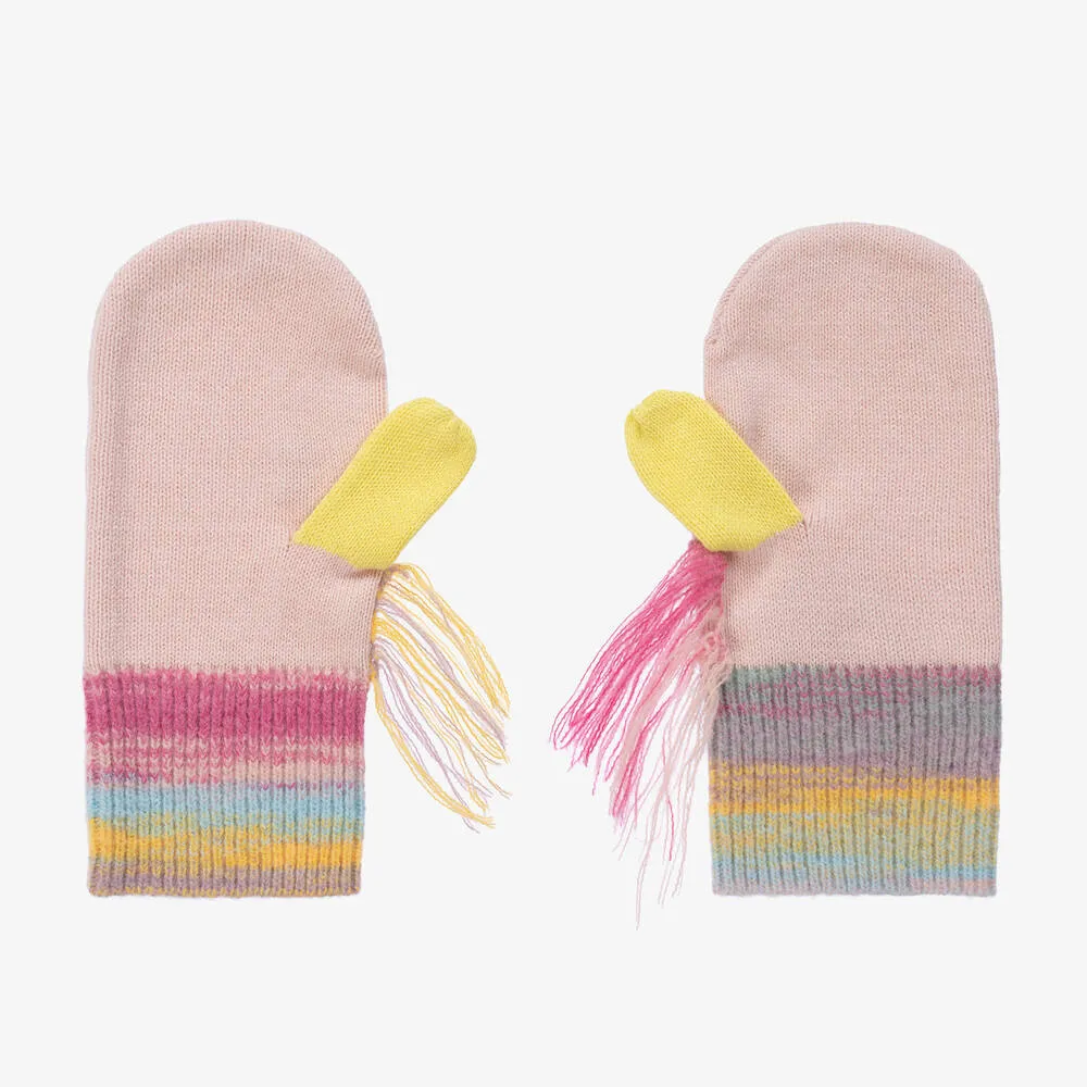 Girls Pink Unicorn Knitted Mittens