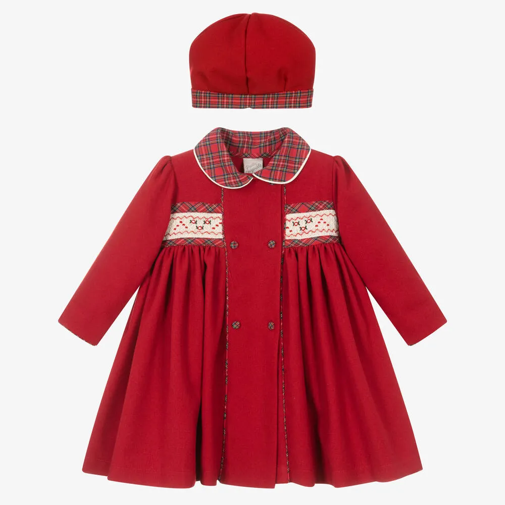 Girls Red Tartan Coat Set 