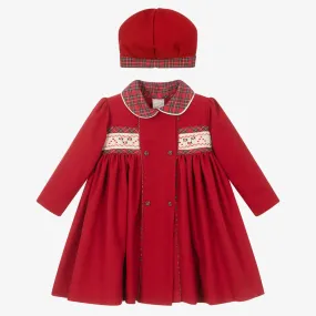 Girls Red Tartan Coat Set 