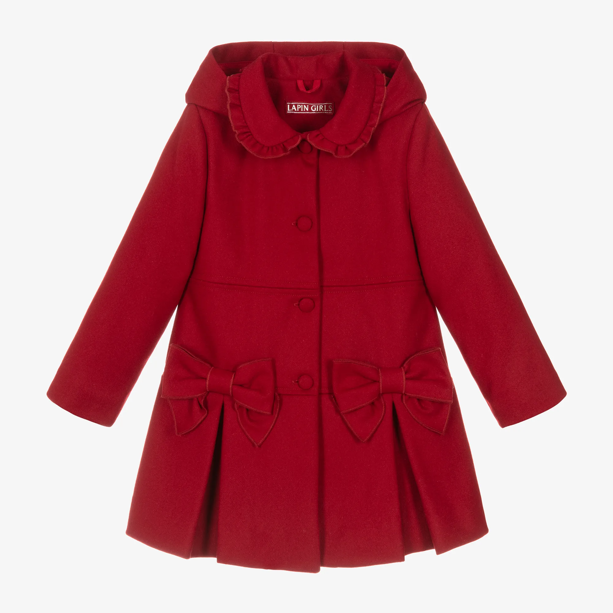 Girls Red Wool Bows Coat