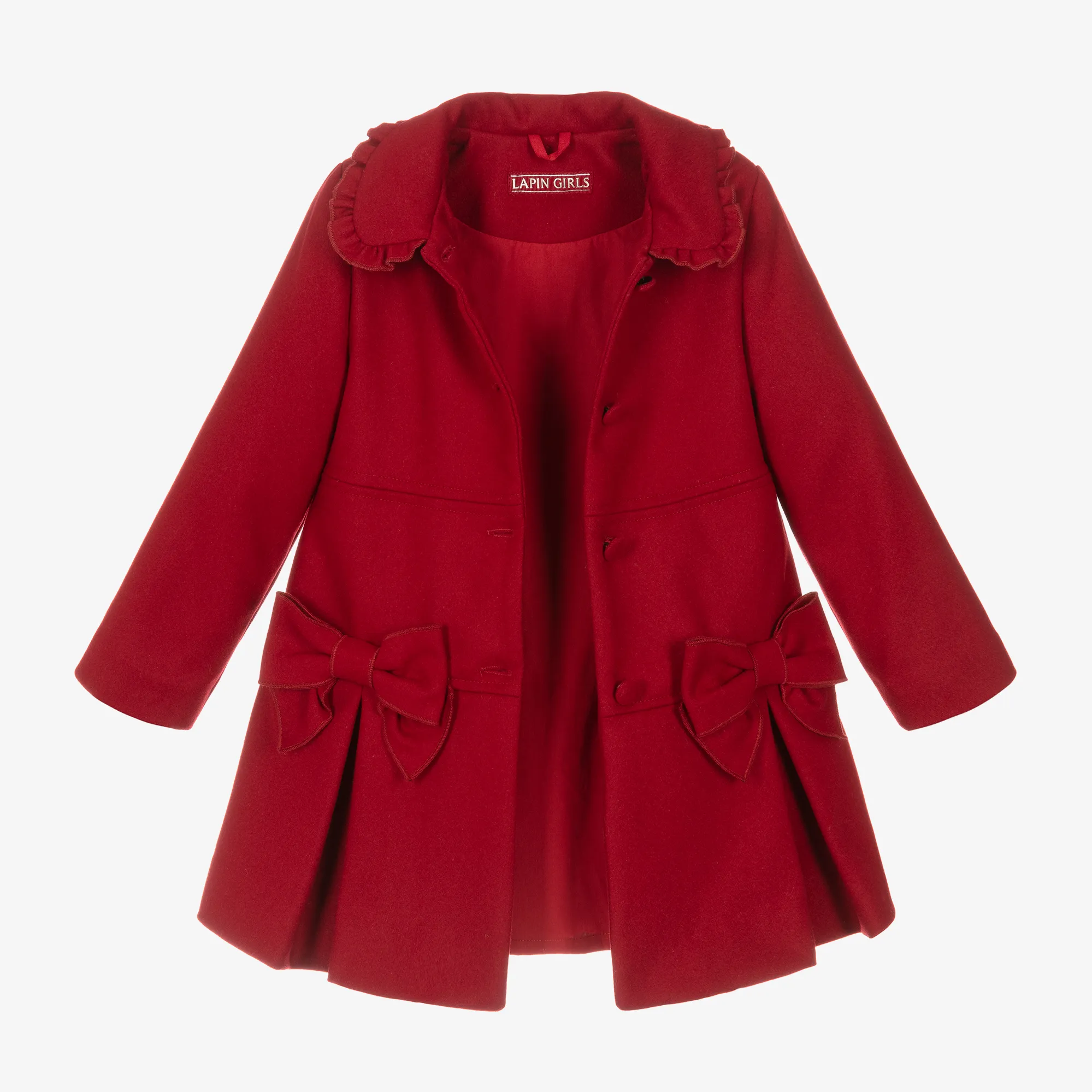 Girls Red Wool Bows Coat