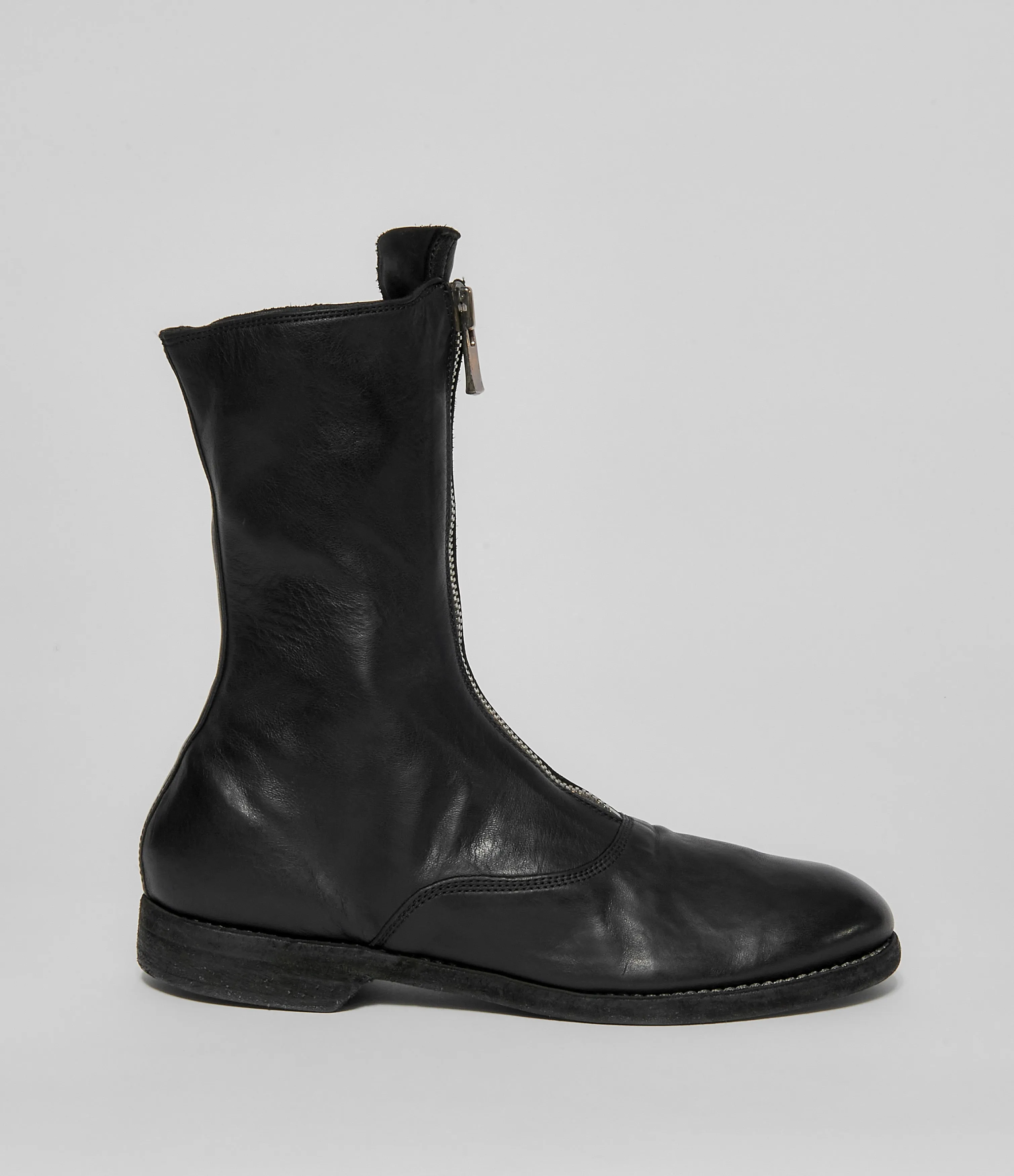 Guidi 310 Black Soft Horse Full Grain Front Zip Calf-Length Army Boots