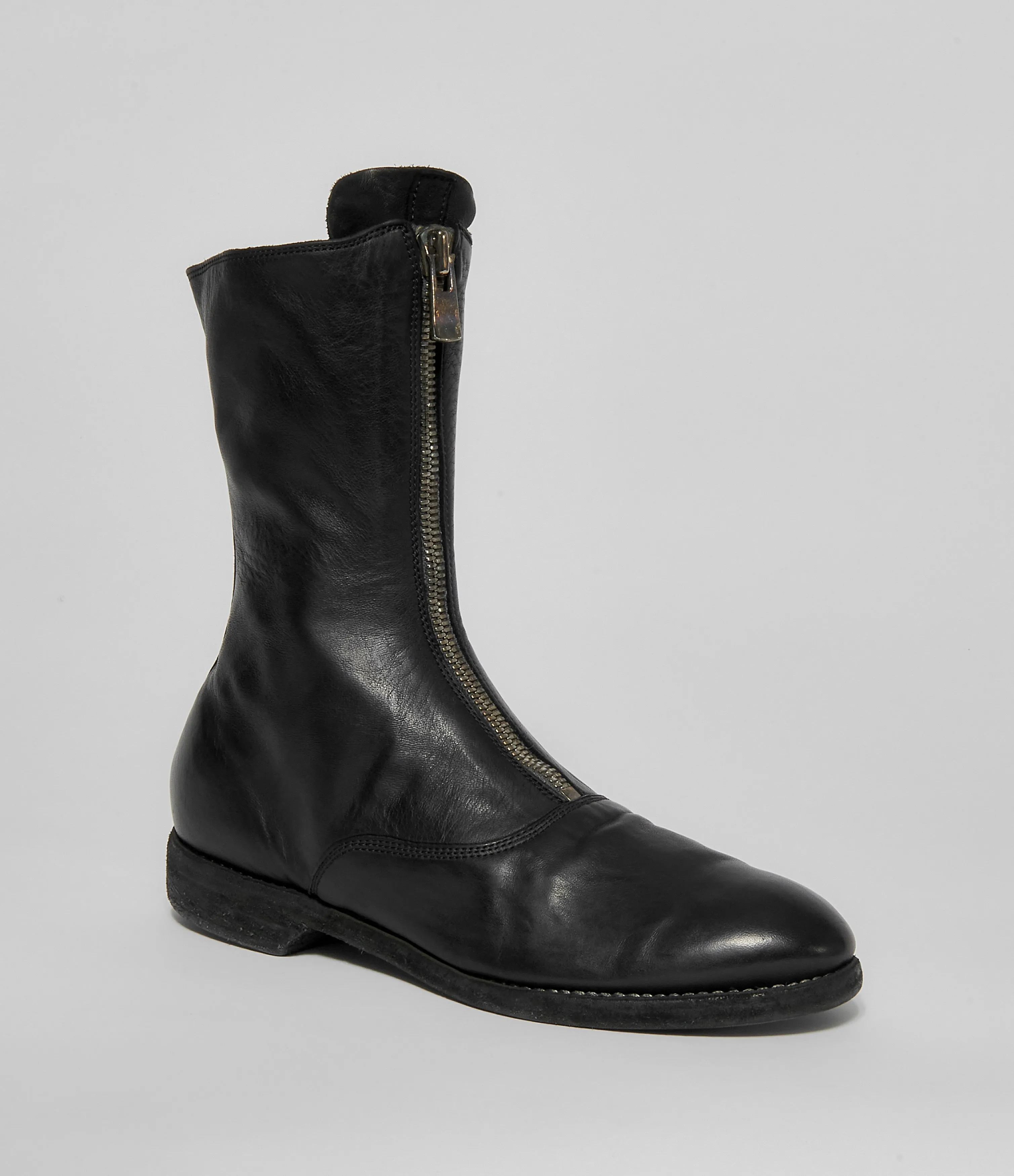 Guidi 310 Black Soft Horse Full Grain Front Zip Calf-Length Army Boots