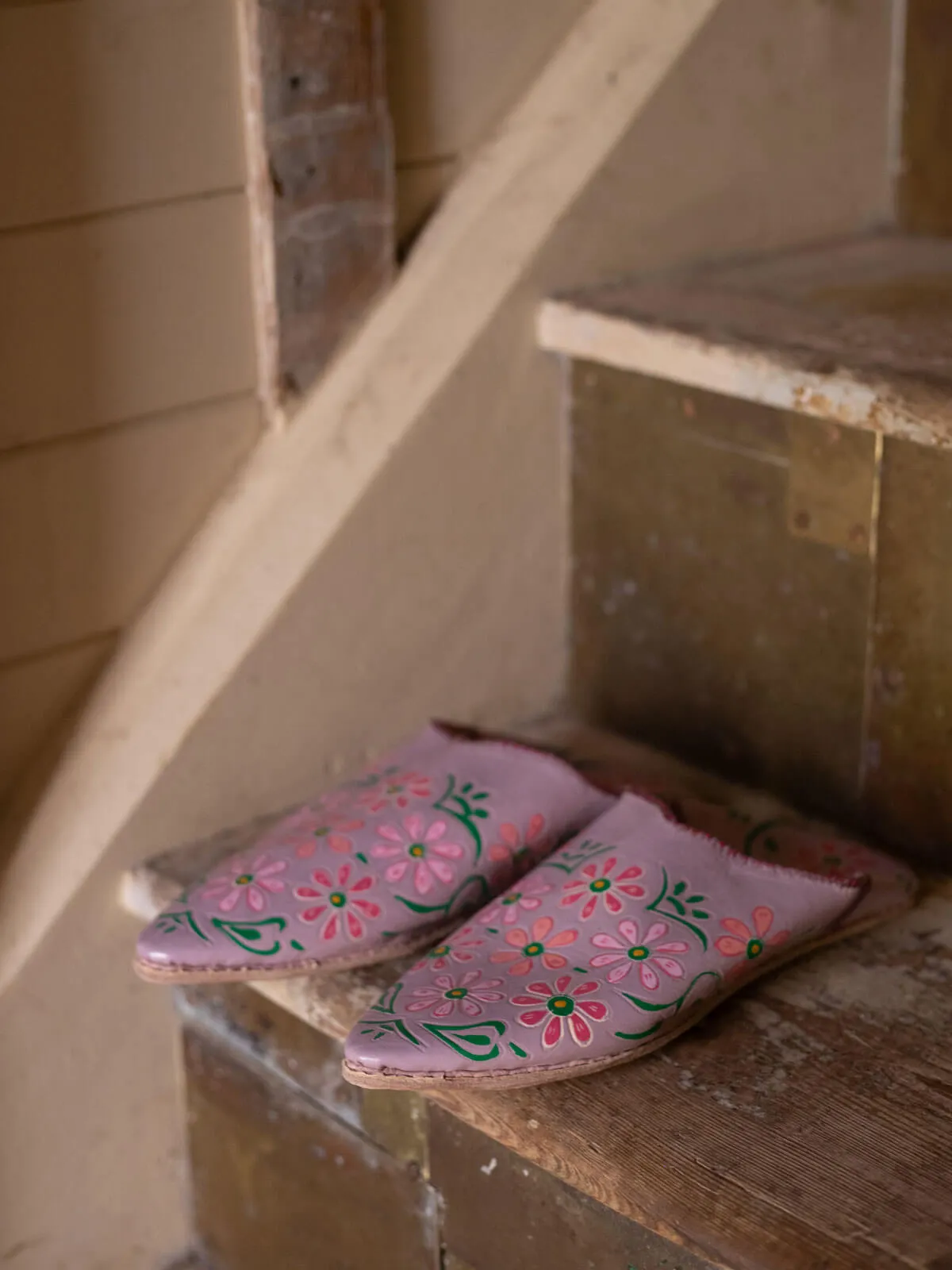 Hand Painted Flower Babouche Slippers, Lilac