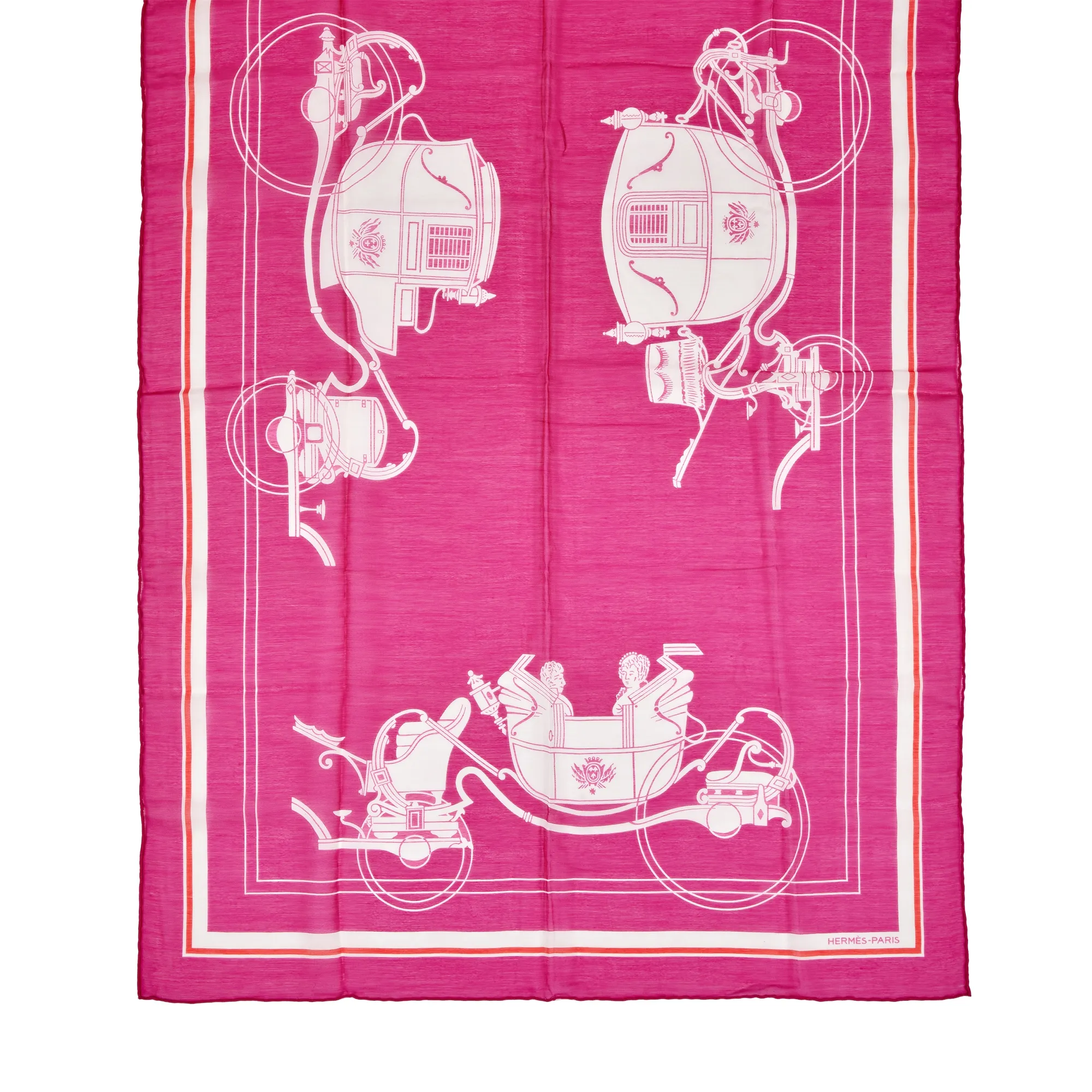 Hermès Pink and White Carriage Cotton and Silk Scarf