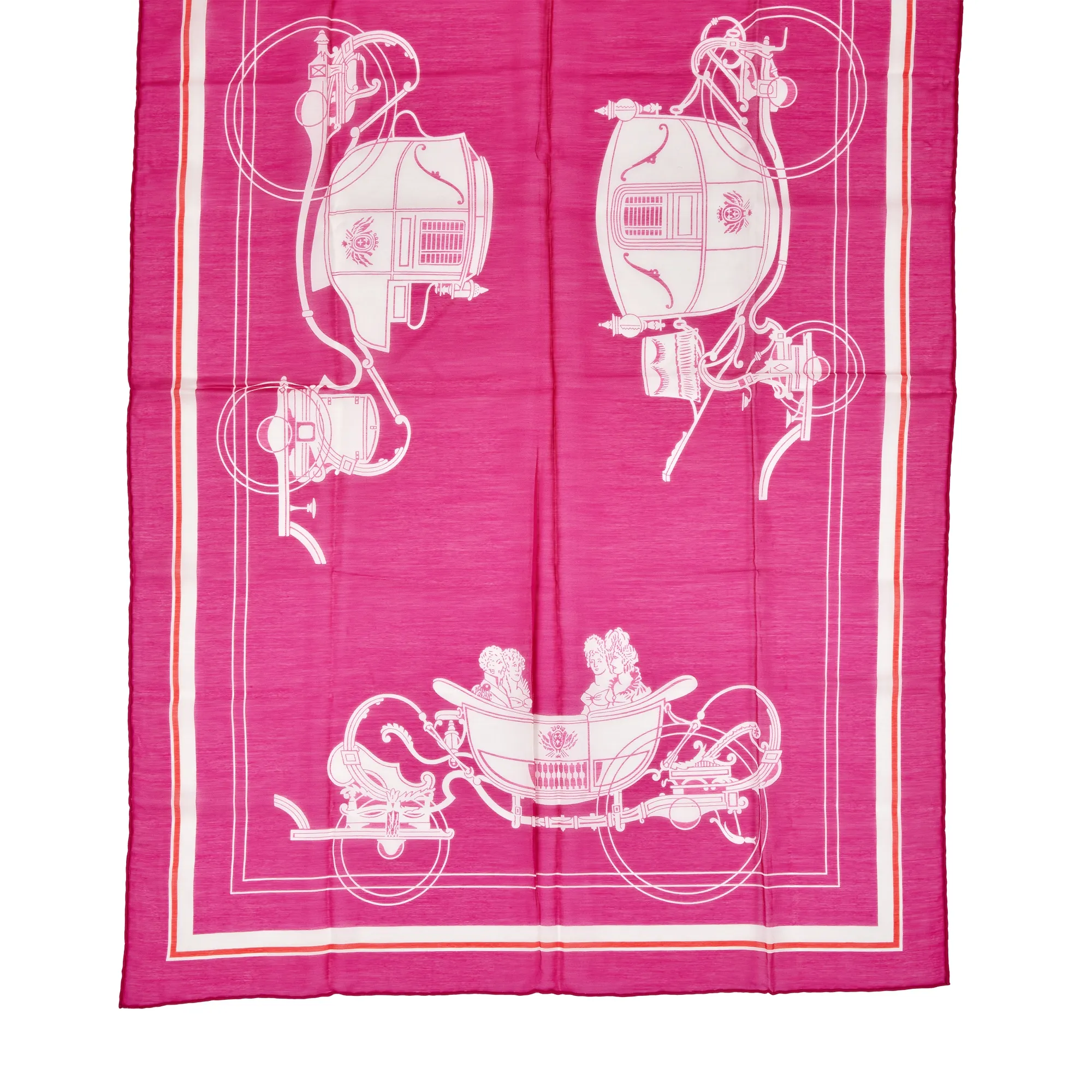 Hermès Pink and White Carriage Cotton and Silk Scarf