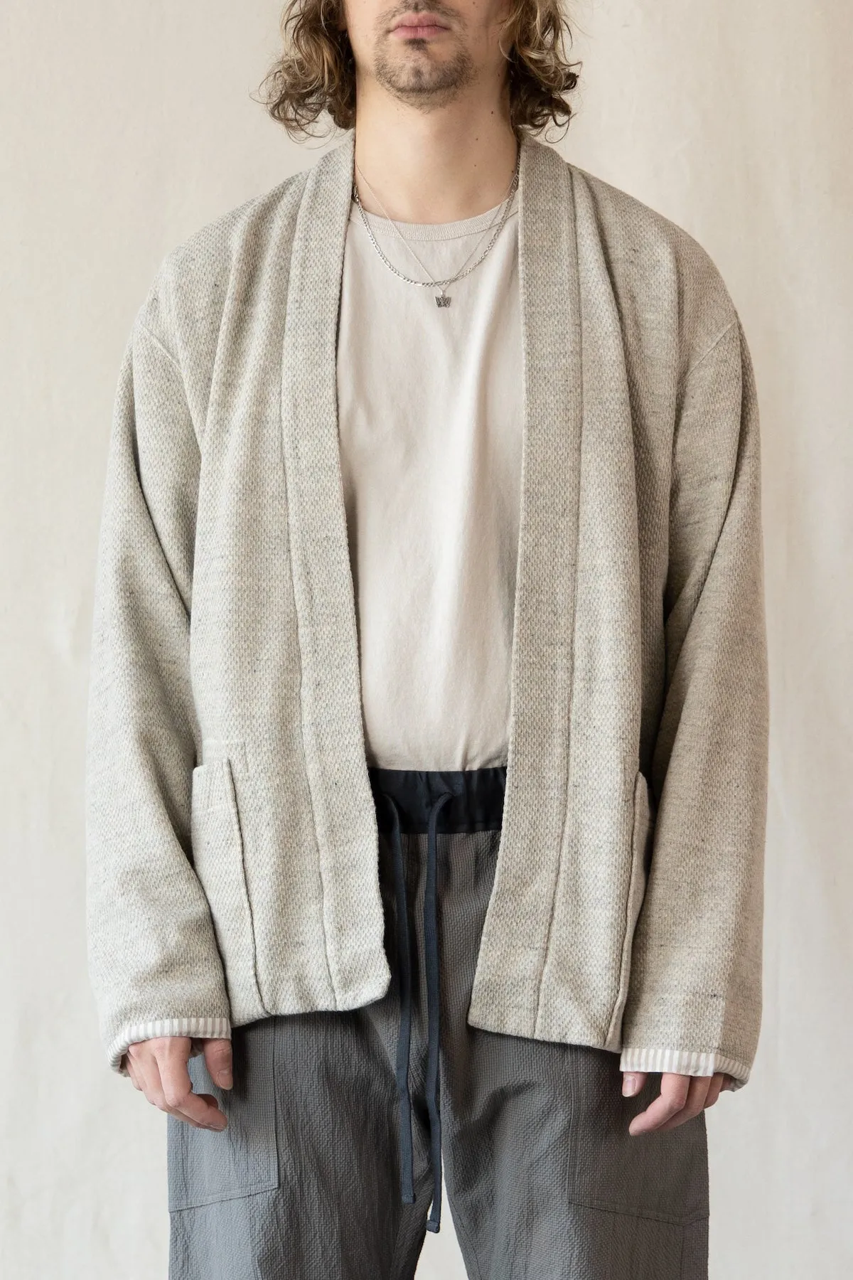 Honeycomb Jersey Lined Easy Cardigan - Beige