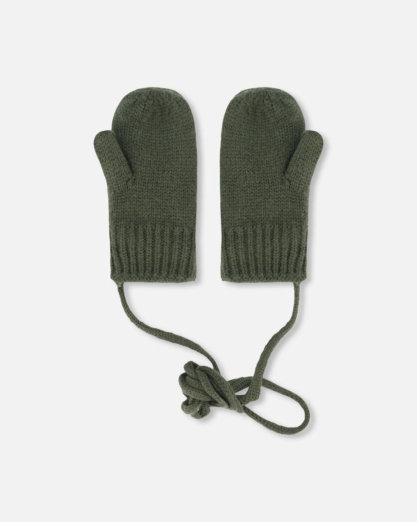 Knitted Mittens With String Forest Green