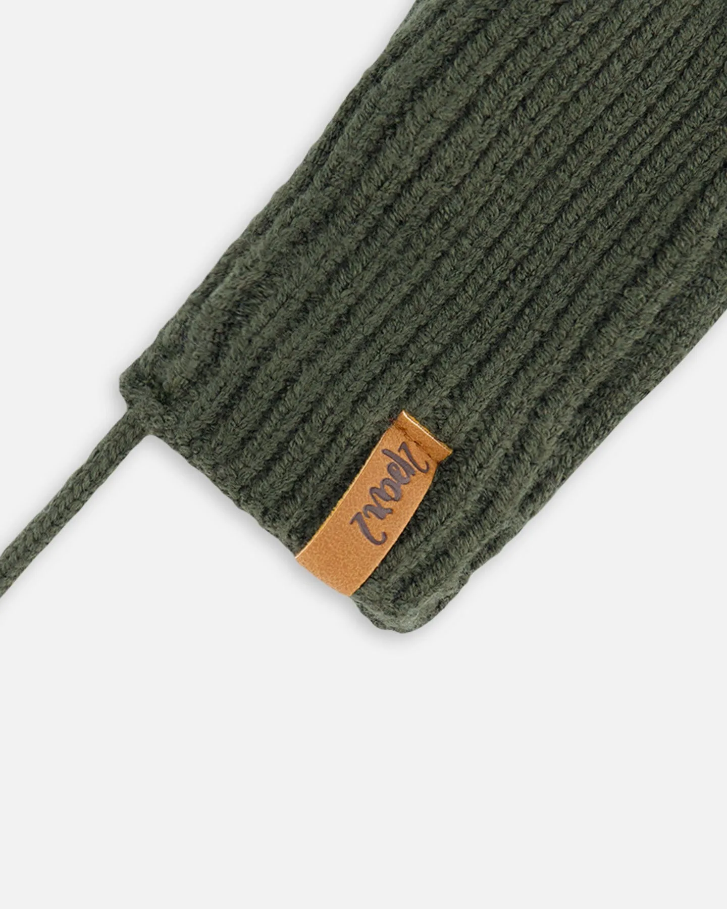 Knitted Mittens With String Forest Green