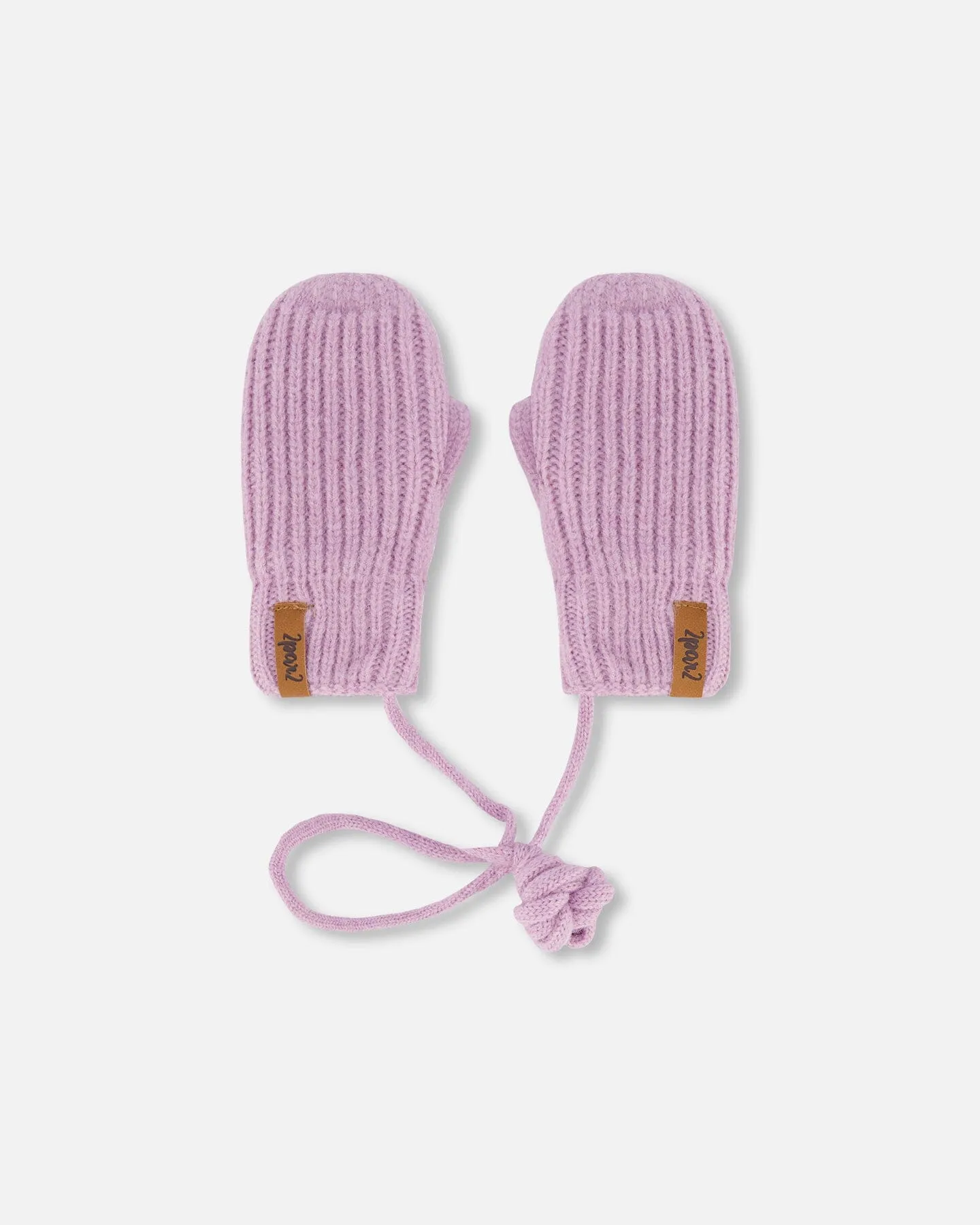 Knitted Mittens With String Lilac