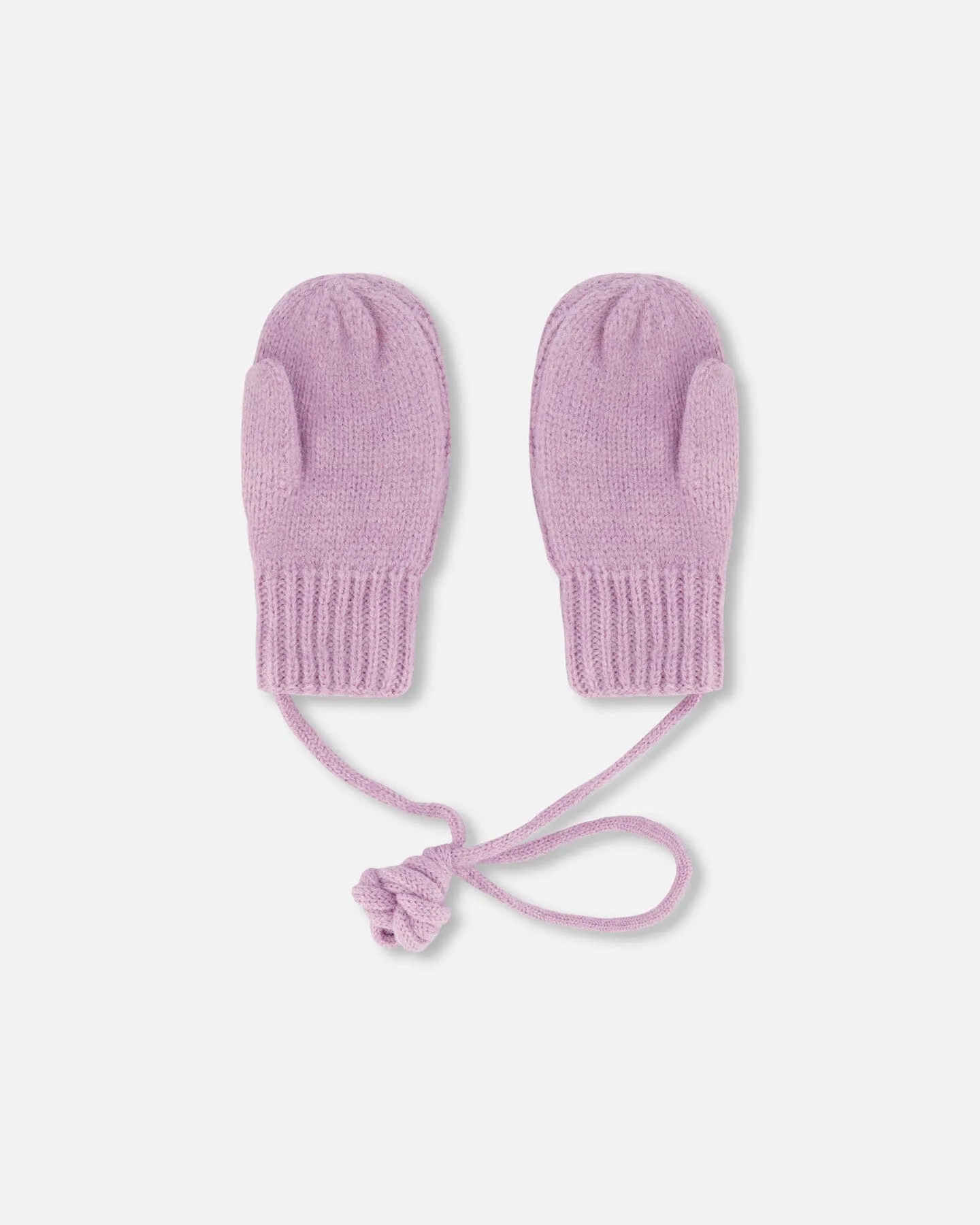 Knitted Mittens With String Lilac