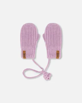 Knitted Mittens With String Lilac