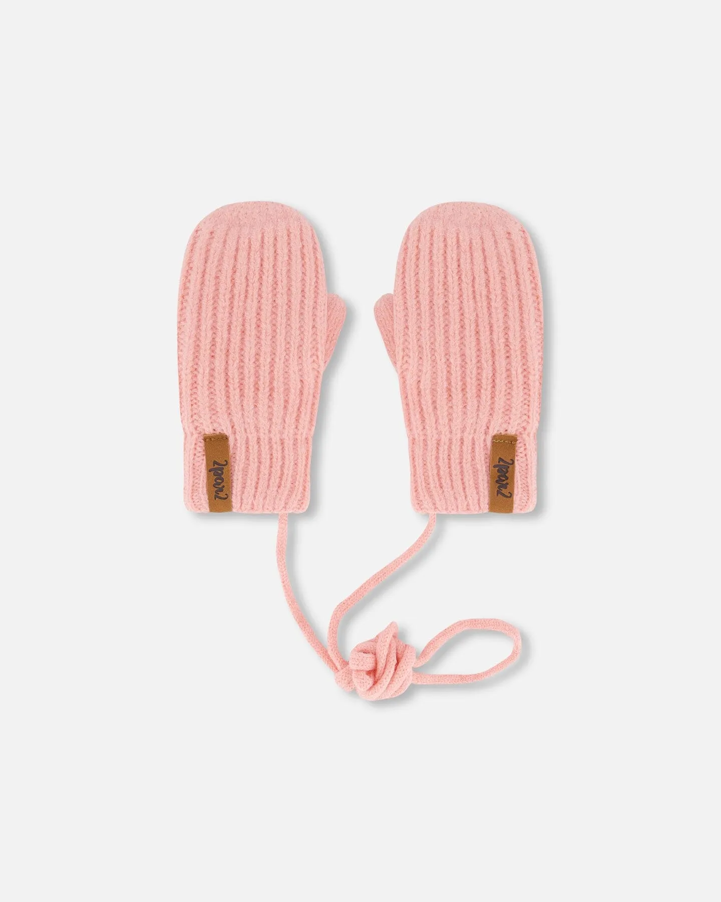 Knitted Mittens With String Pink