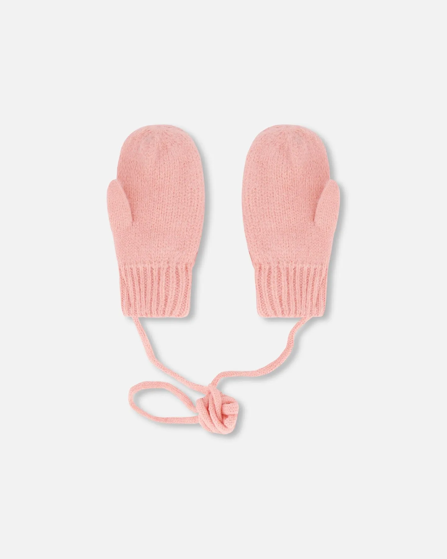 Knitted Mittens With String Pink