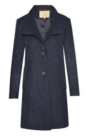 Ladies Herringbone Tweed Funnel Coat