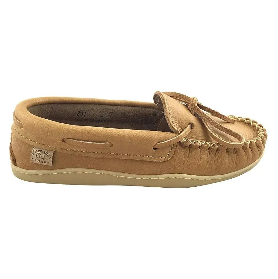 Laurentian Women's Cork Moose Hide Leather Moccasin Shoes - A One Clothing