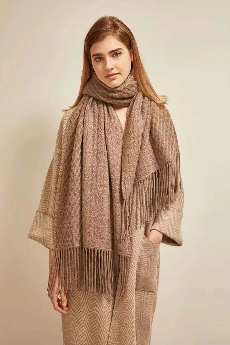 Lemonwood Fringe Cashmere Scarf | Brown + Beige