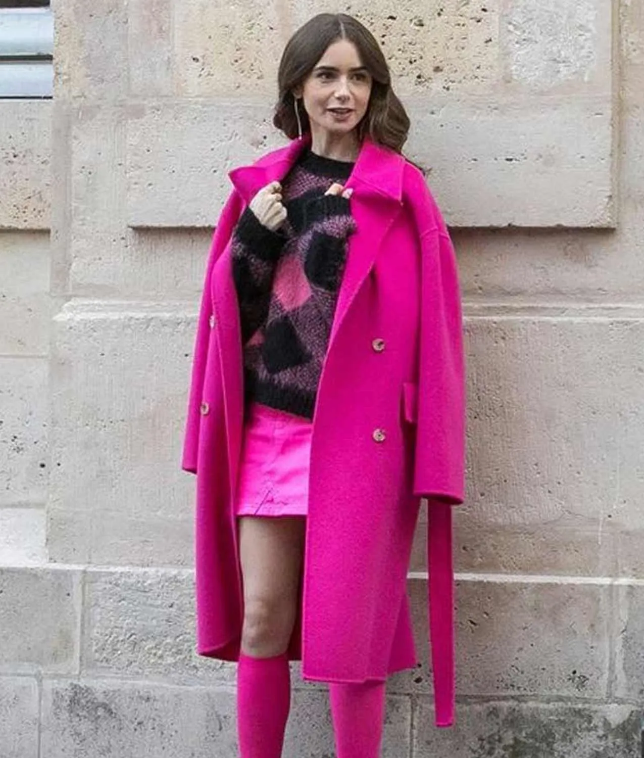 Lily Collins Emily in Paris Pink Coat | Lily Collins Pink Trench Coat