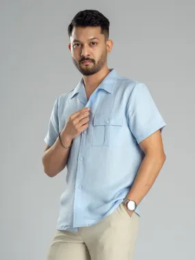 Linen Cuban Collar Shirt - Light Blue