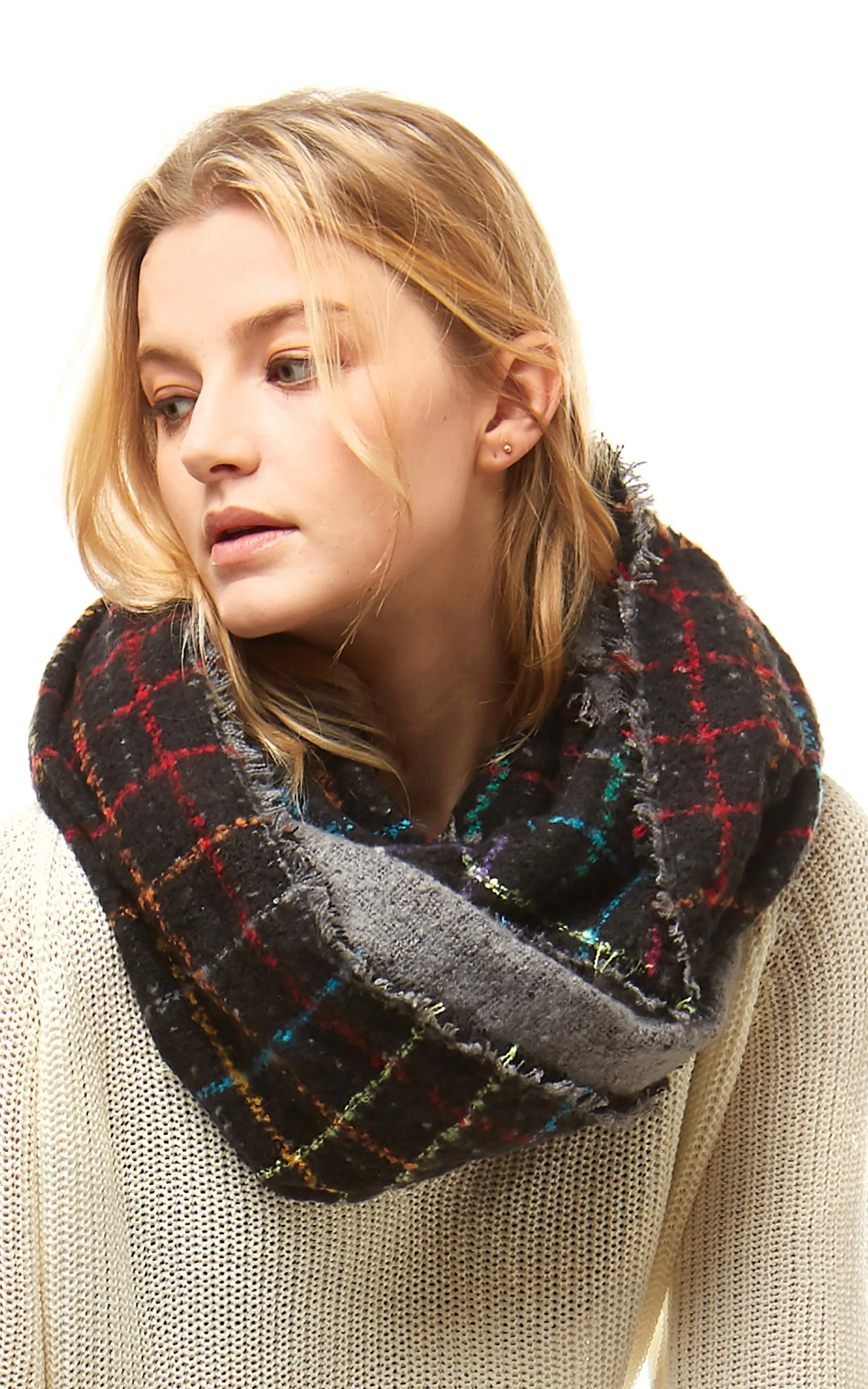 LOF922 Multi Color Windowpane Infinity Scarf