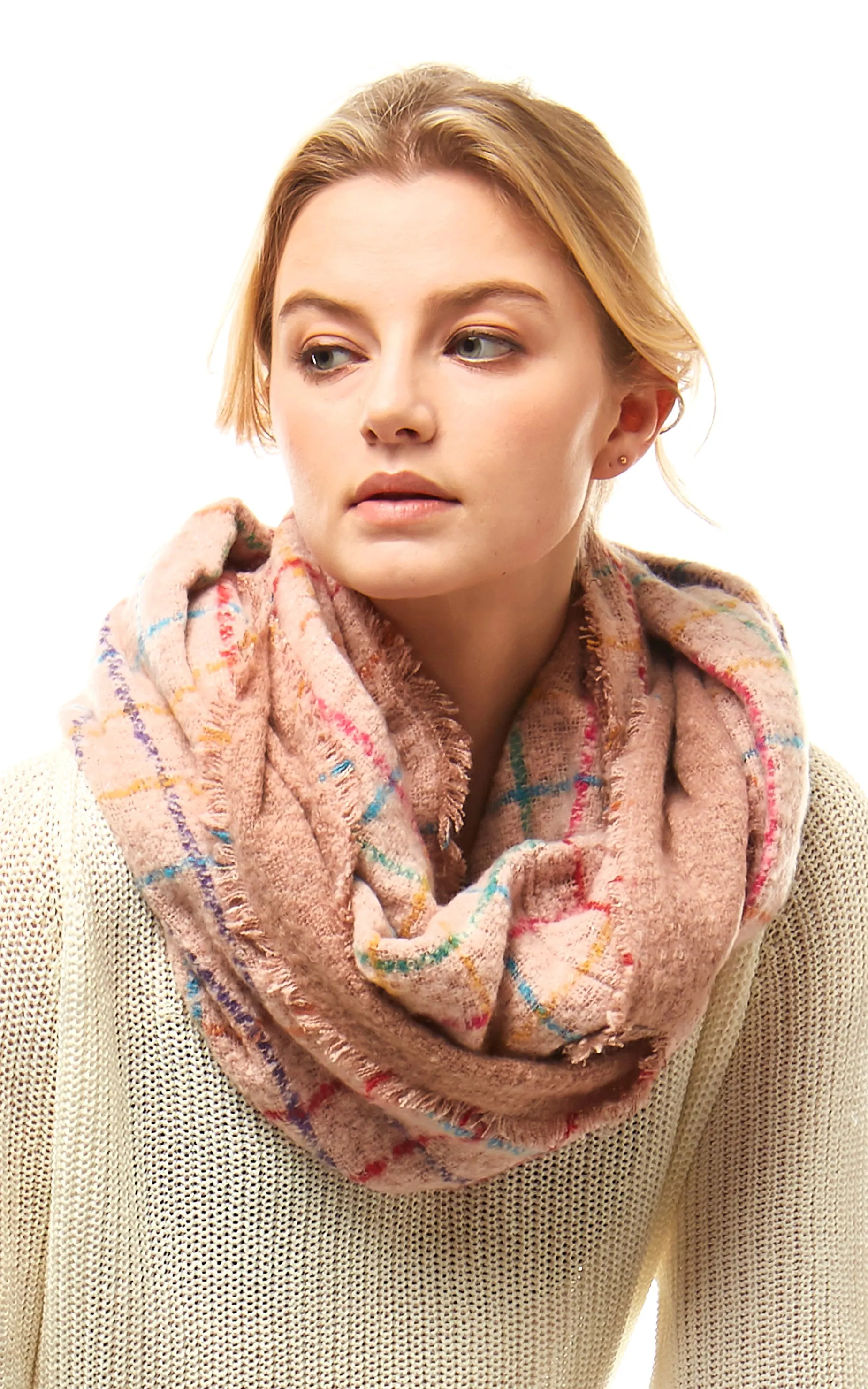 LOF922 Multi Color Windowpane Infinity Scarf