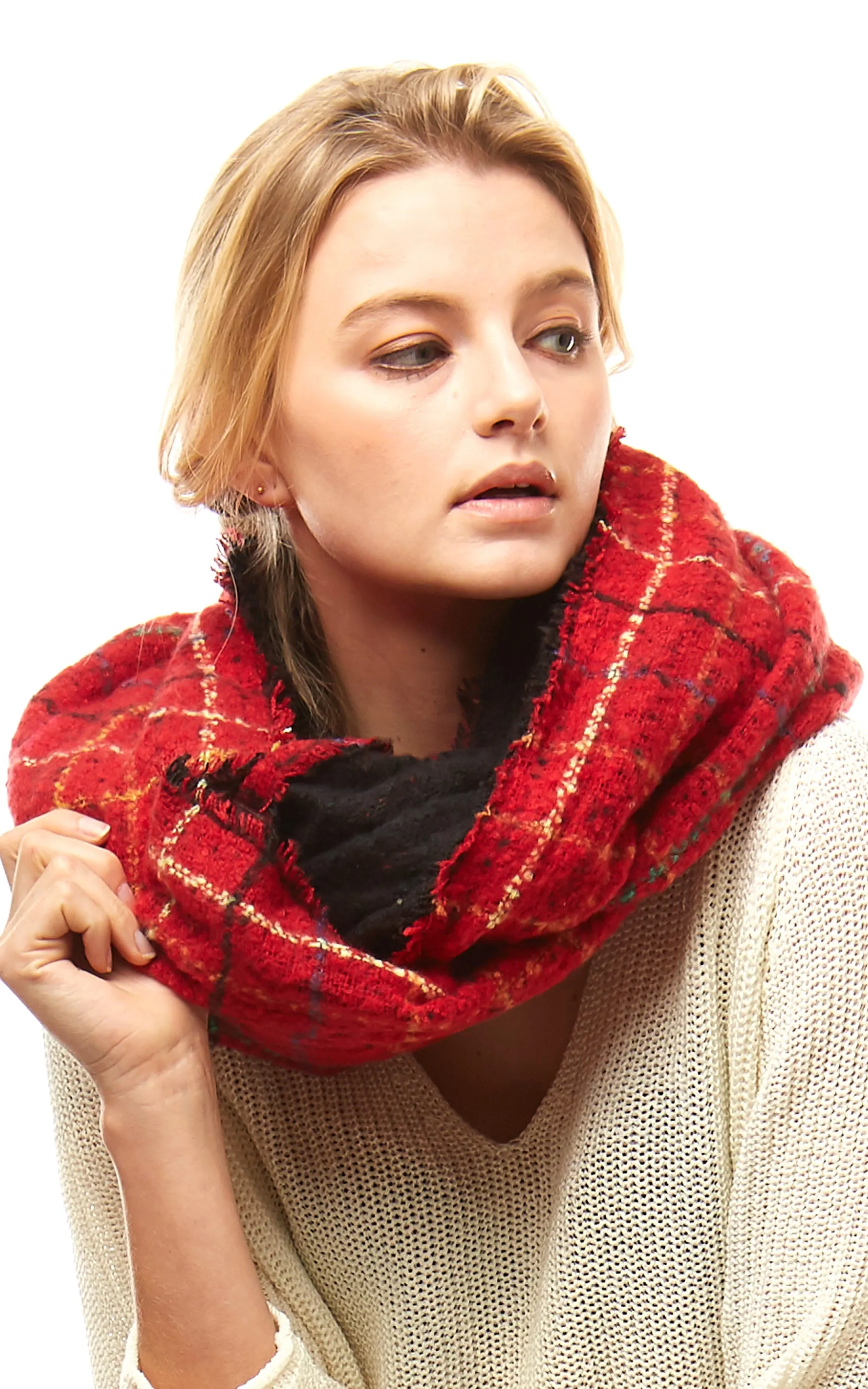 LOF922 Multi Color Windowpane Infinity Scarf