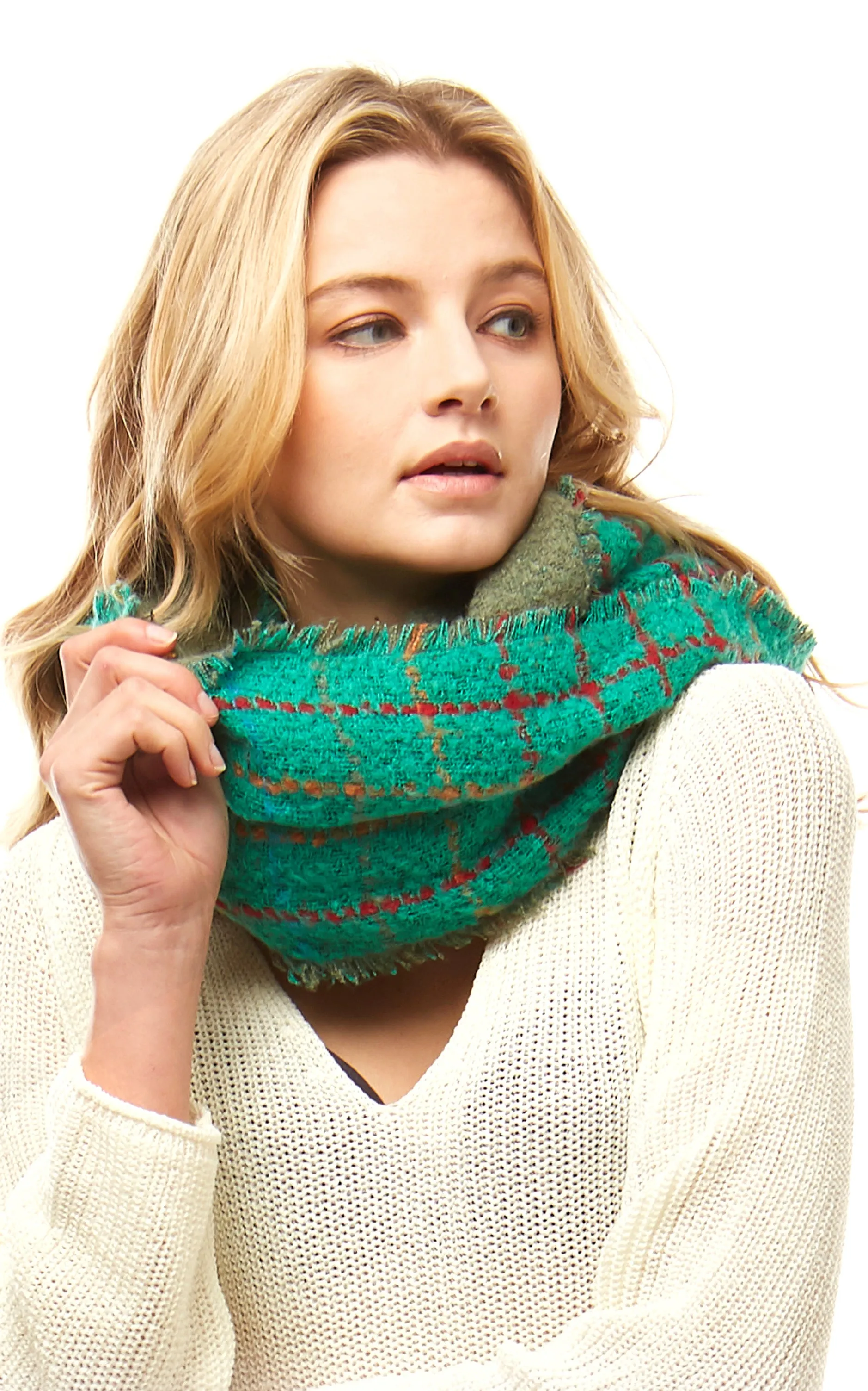 LOF922 Multi Color Windowpane Infinity Scarf