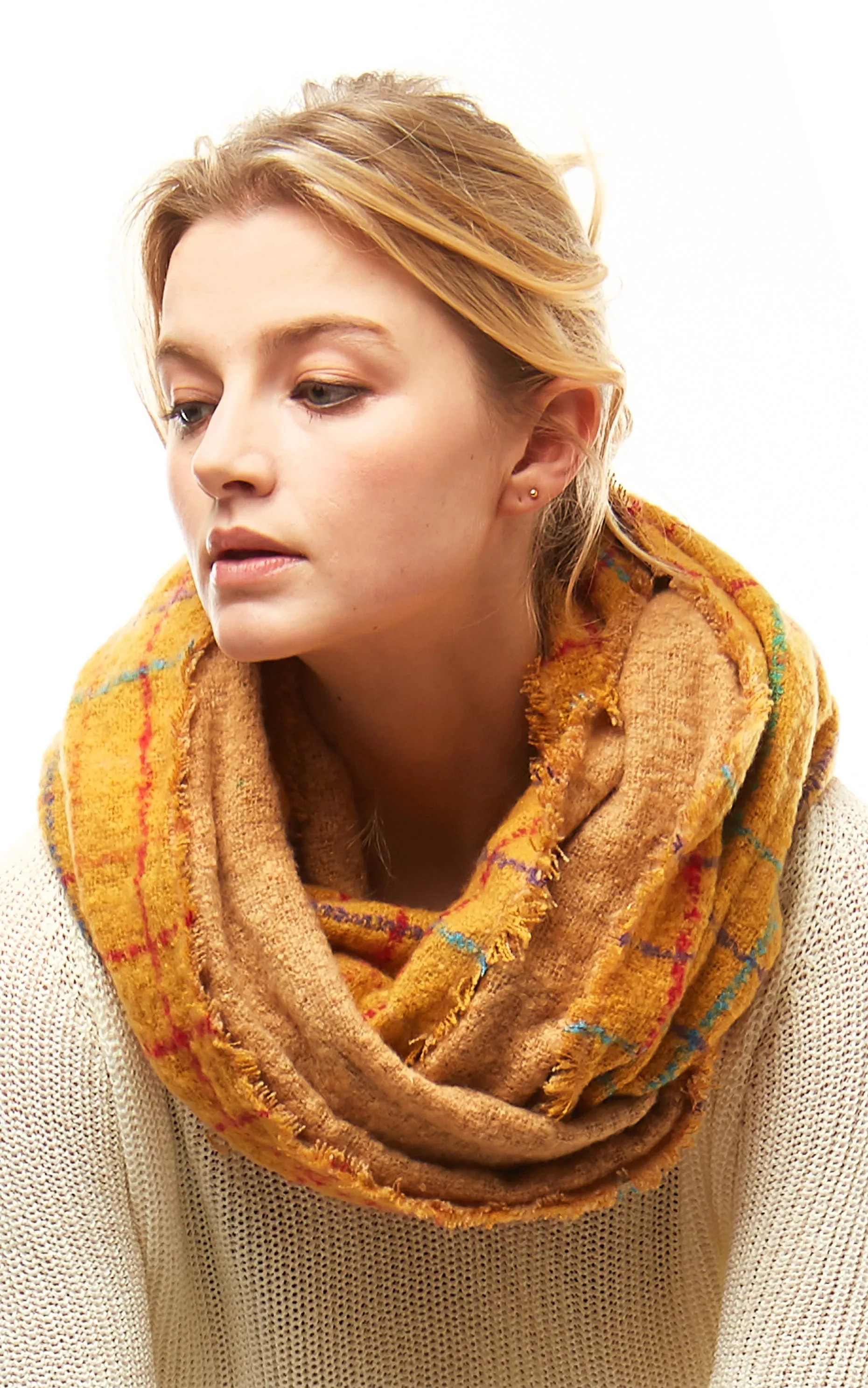 LOF922 Multi Color Windowpane Infinity Scarf