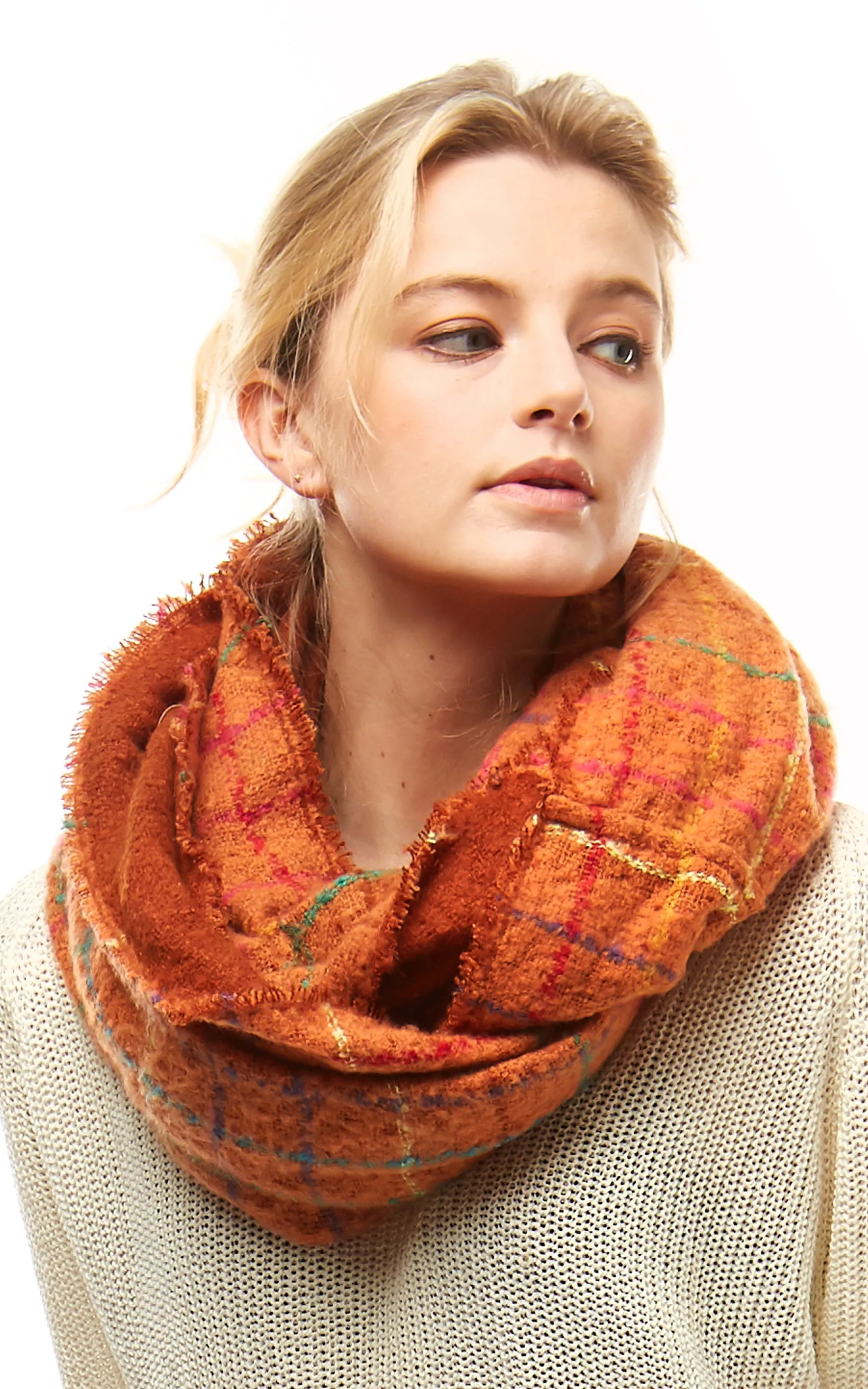 LOF922 Multi Color Windowpane Infinity Scarf