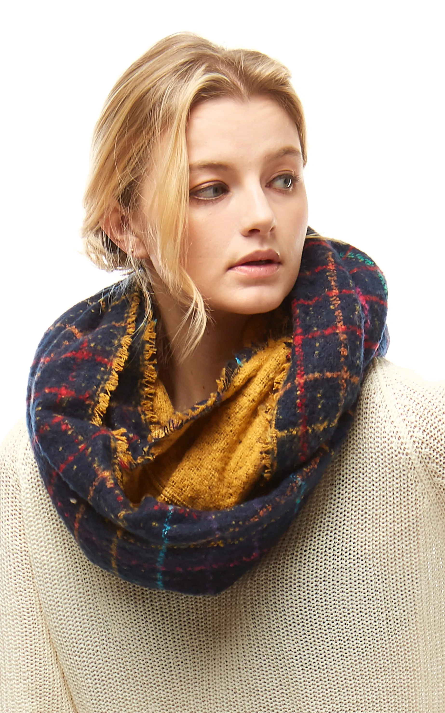 LOF922 Multi Color Windowpane Infinity Scarf