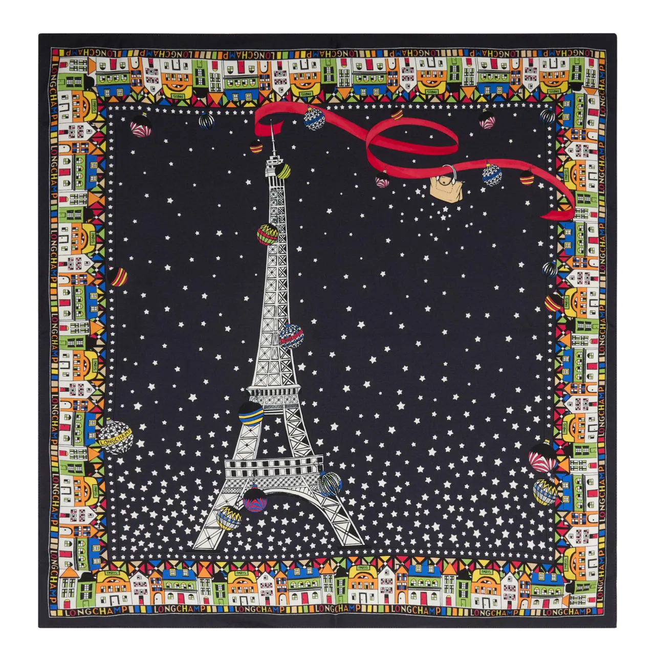 LONGCHAMP Eiffel Tower Silk Scarf - Marine