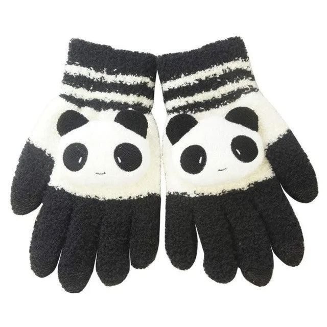 Lovely Panda Winter Gloves Screen Hand Warm Gloves Striped Outwear Gloves Eldiven Guantes Mujer#B921 SM6