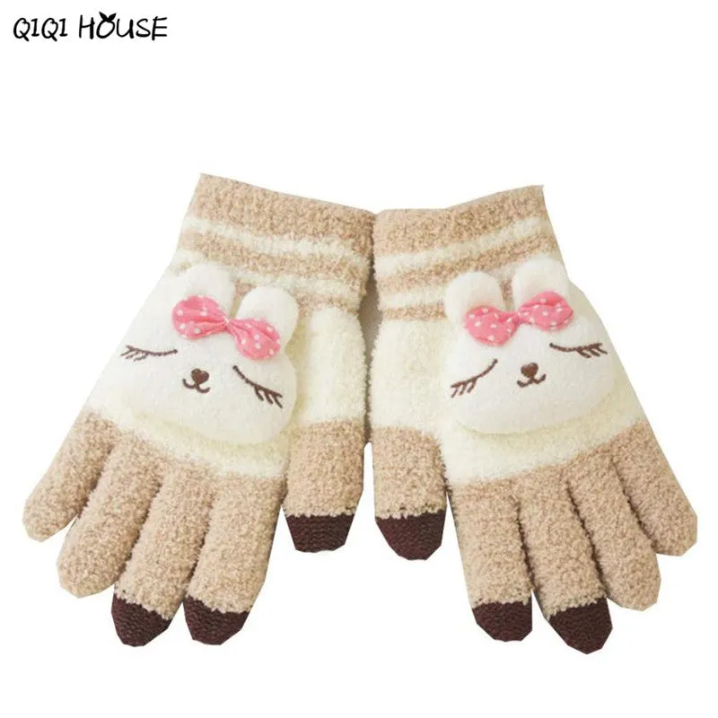 Lovely Panda Winter Gloves Screen Hand Warm Gloves Striped Outwear Gloves Eldiven Guantes Mujer#B921 SM6