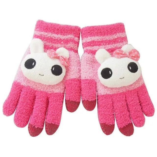 Lovely Panda Winter Gloves Screen Hand Warm Gloves Striped Outwear Gloves Eldiven Guantes Mujer#B921 SM6