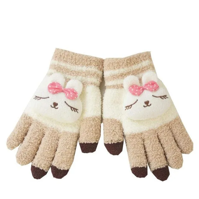 Lovely Panda Winter Gloves Screen Hand Warm Gloves Striped Outwear Gloves Eldiven Guantes Mujer#B921 SM6