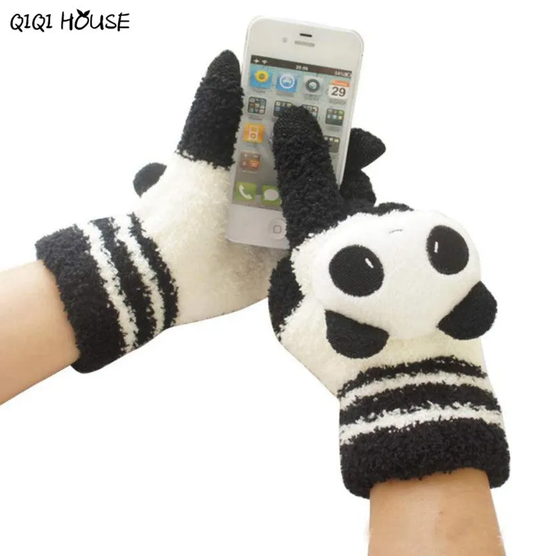 Lovely Panda Winter Gloves Screen Hand Warm Gloves Striped Outwear Gloves Eldiven Guantes Mujer#B921 SM6