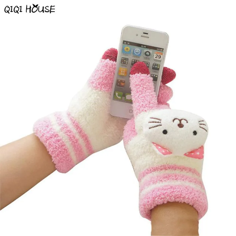 Lovely Panda Winter Gloves Screen Hand Warm Gloves Striped Outwear Gloves Eldiven Guantes Mujer#B921 SM6