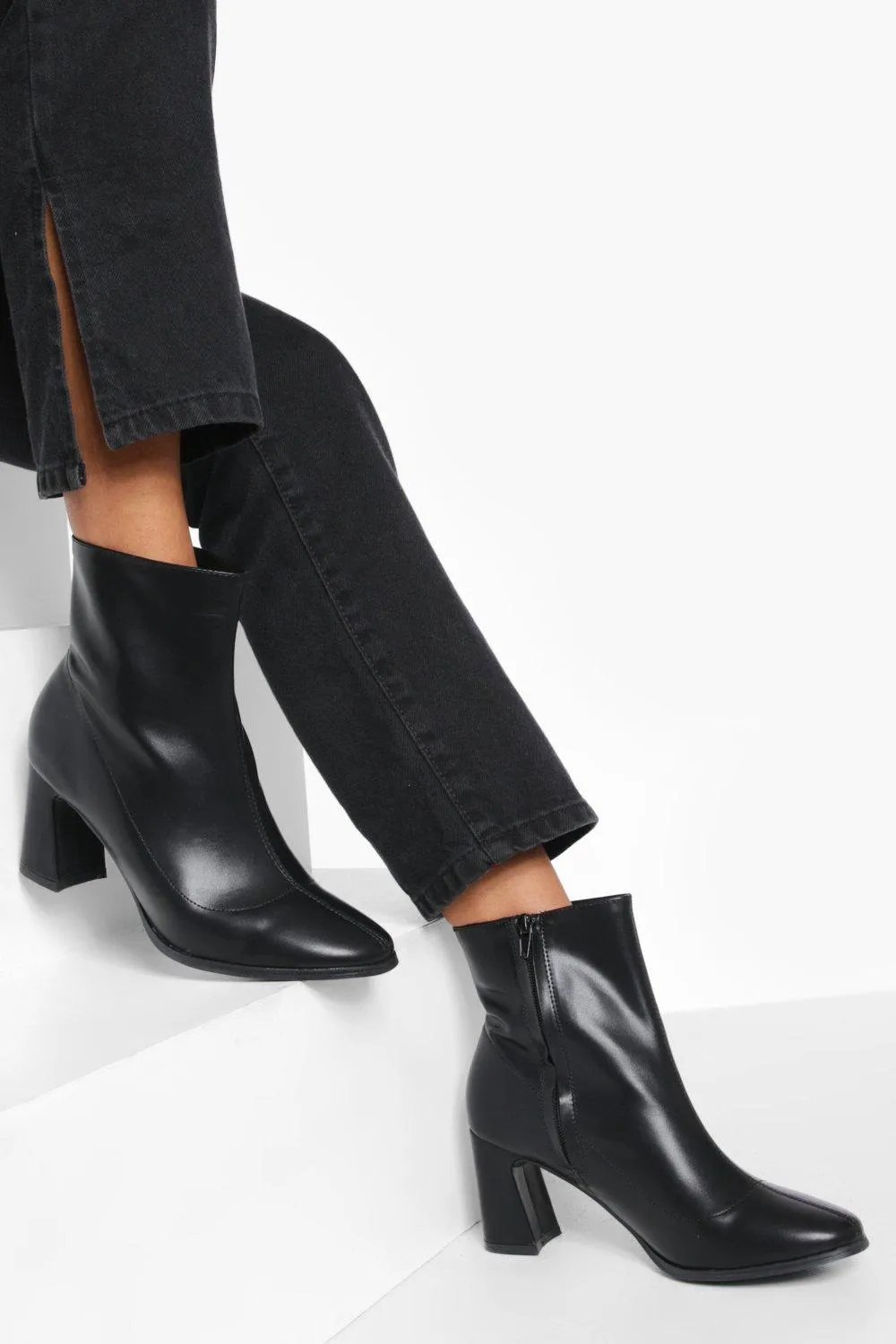 Low Flare Heel Sock Boots