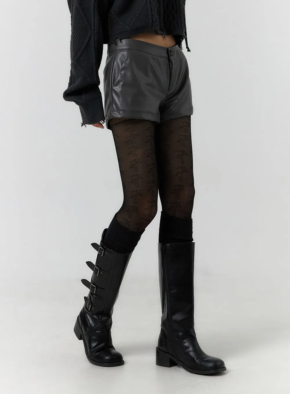 Low Rise Faux Leather Shorts CF401