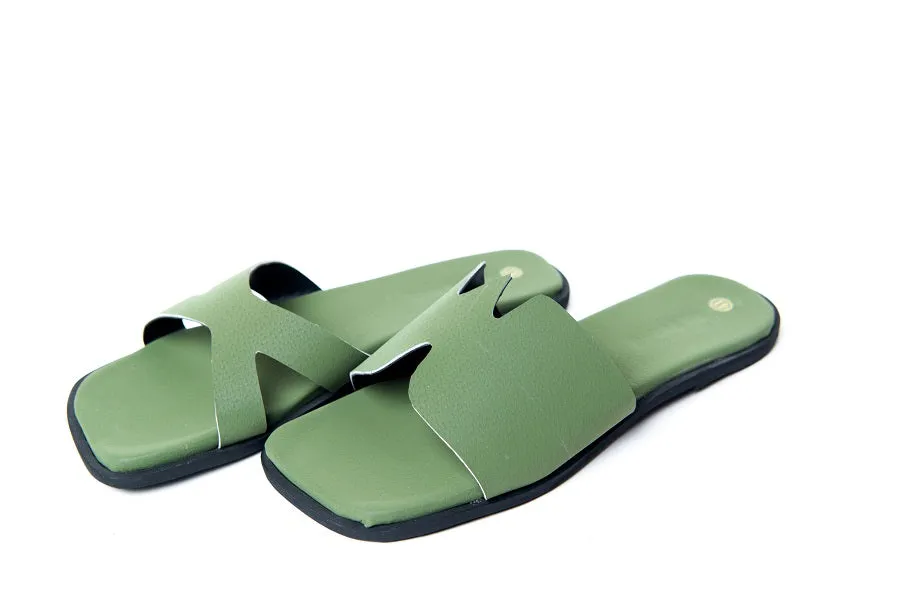 Maxine Olive Green Leather Sandal