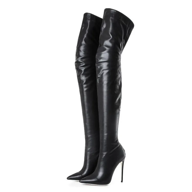 MBluxy Black Leather Women Fall Over the Knee  Heel Thigh High Boots