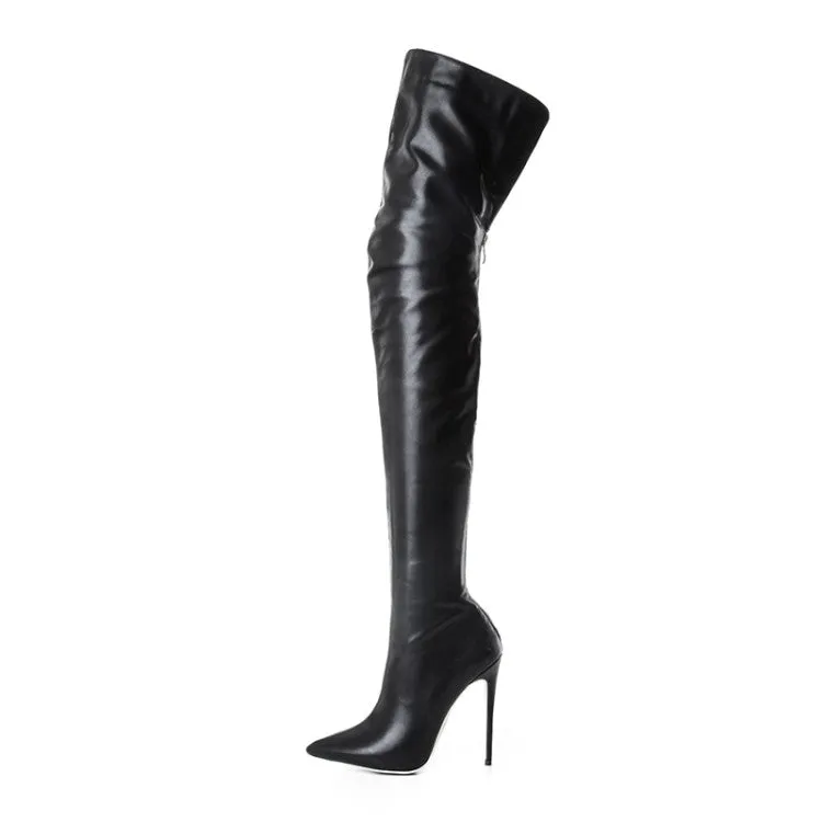 MBluxy Black Leather Women Fall Over the Knee  Heel Thigh High Boots