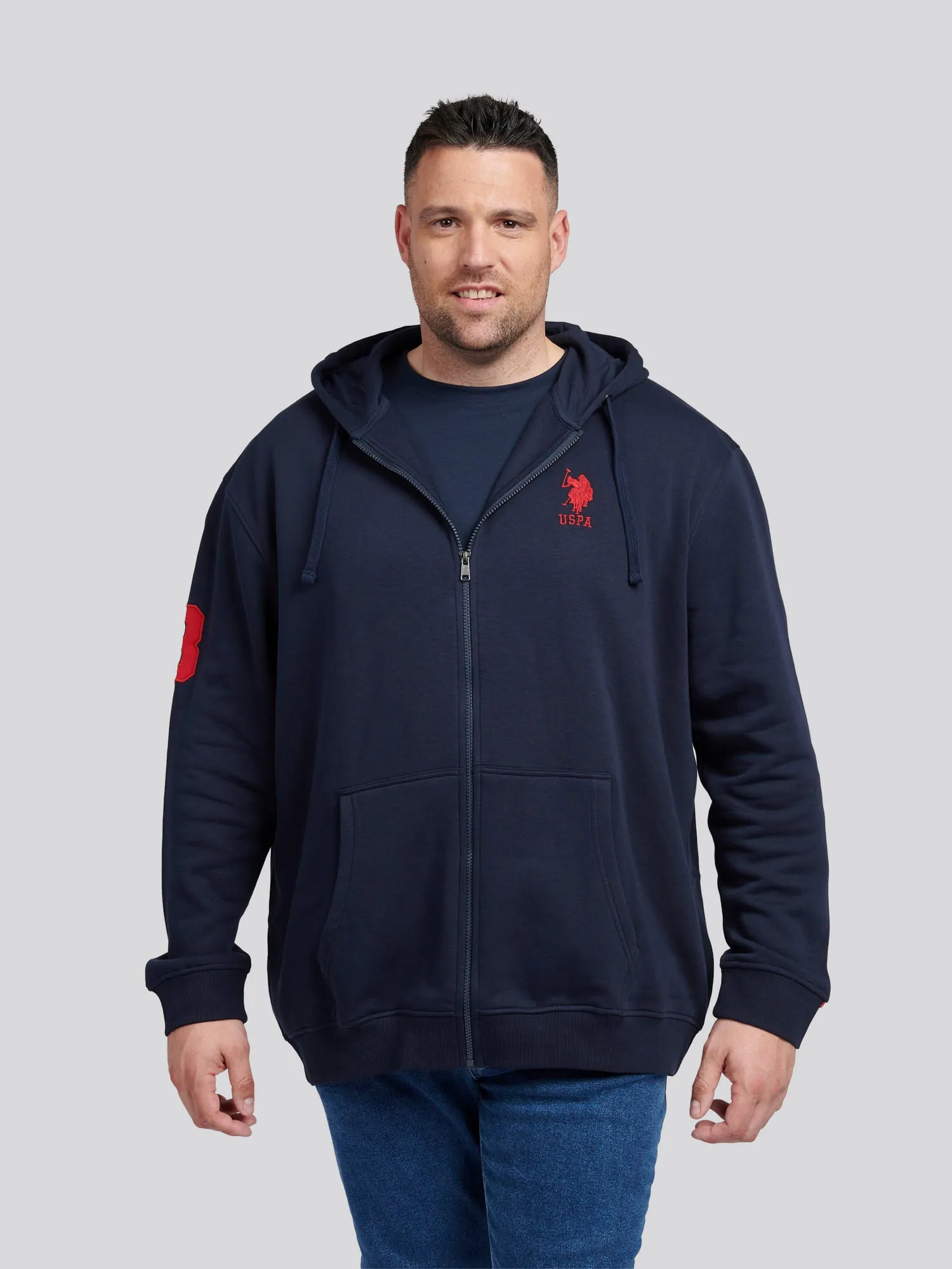 Mens Big & Tall Player 3 Zip Hoodie in Dark Sapphire Navy / Haute Red DHM