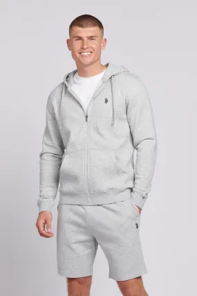 Mens Double Horsemen Zip Hoodie in Mid Grey Marl