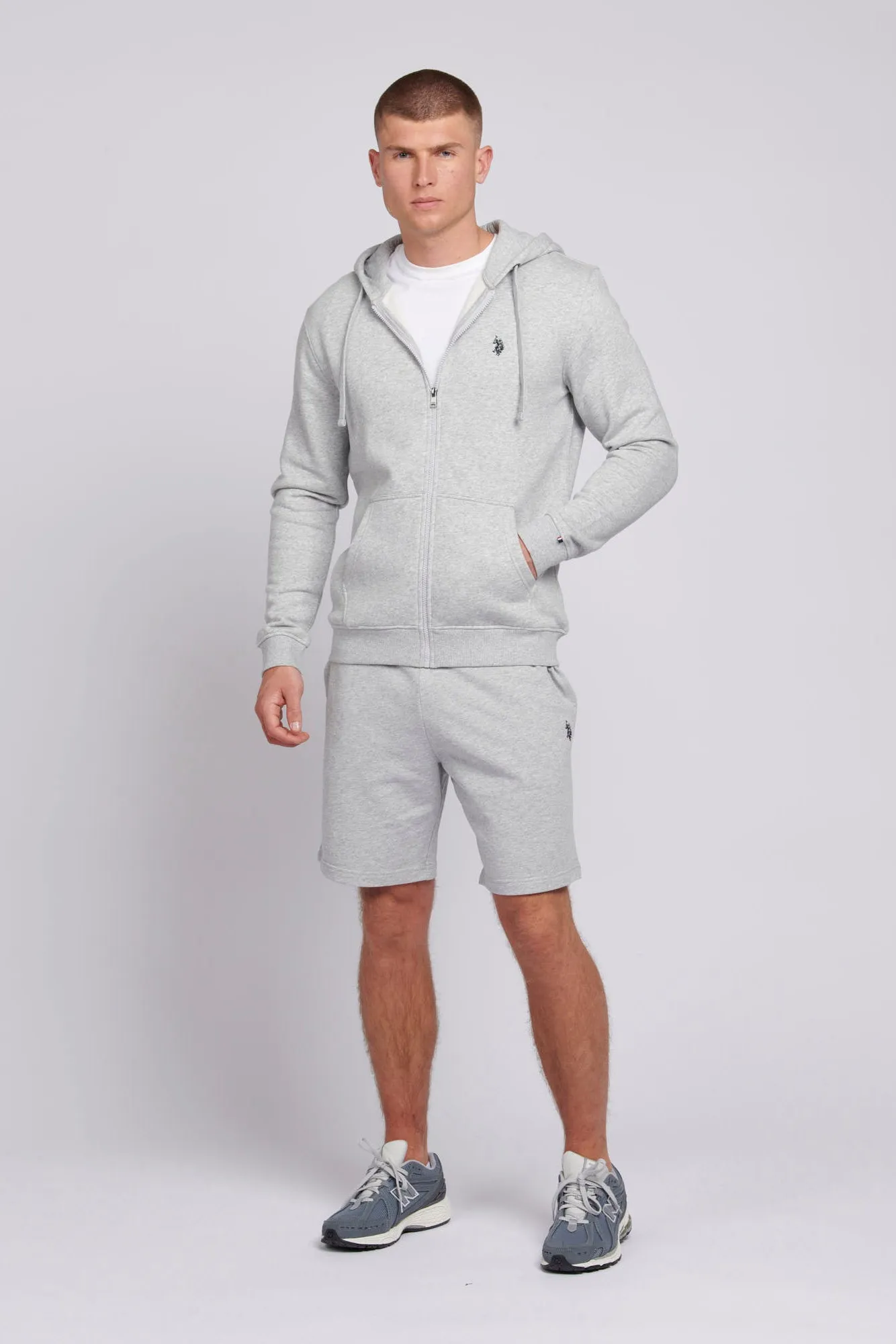 Mens Double Horsemen Zip Hoodie in Mid Grey Marl