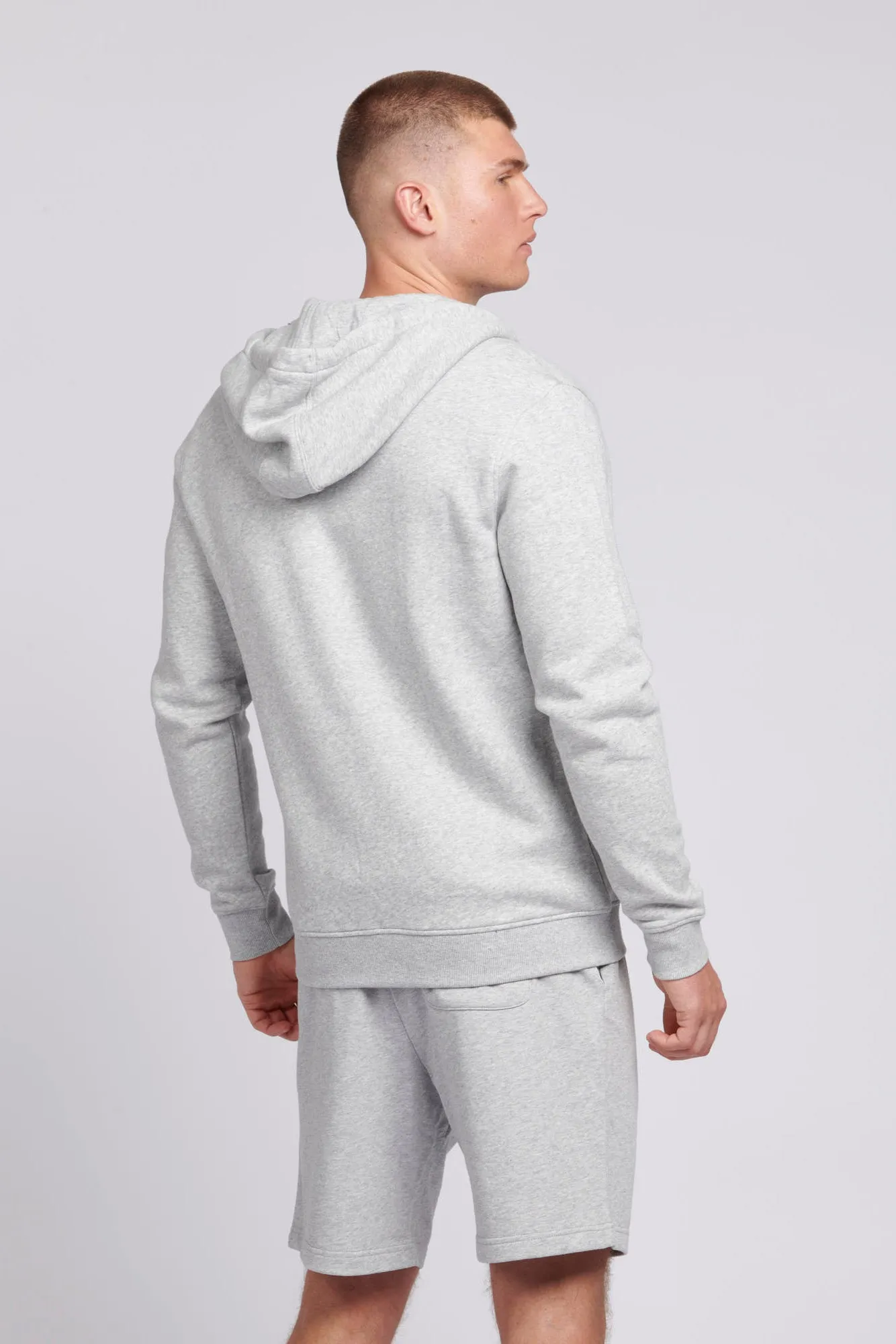 Mens Double Horsemen Zip Hoodie in Mid Grey Marl