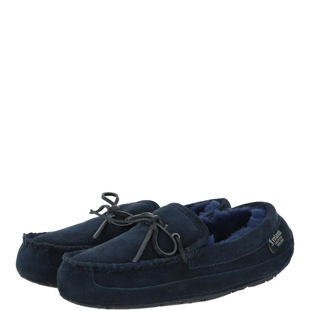 Men's Navy Sheepskin Moccasins - Maverick