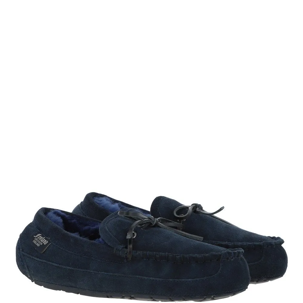 Men's Navy Sheepskin Moccasins - Maverick