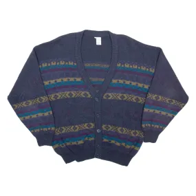 Mens Patterned Cardigan Blue Fair Isle V-Neck Chunky Knit M