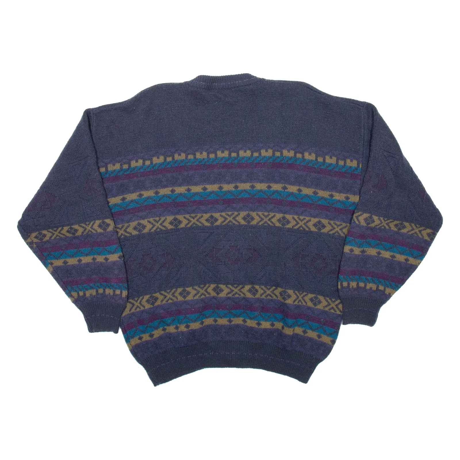 Mens Patterned Cardigan Blue Fair Isle V-Neck Chunky Knit M